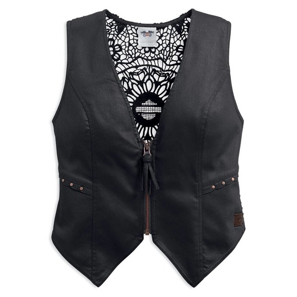 Harley Davidson Womens Crochet Back Zippered Vest SZ L? - Picture 2 of 12